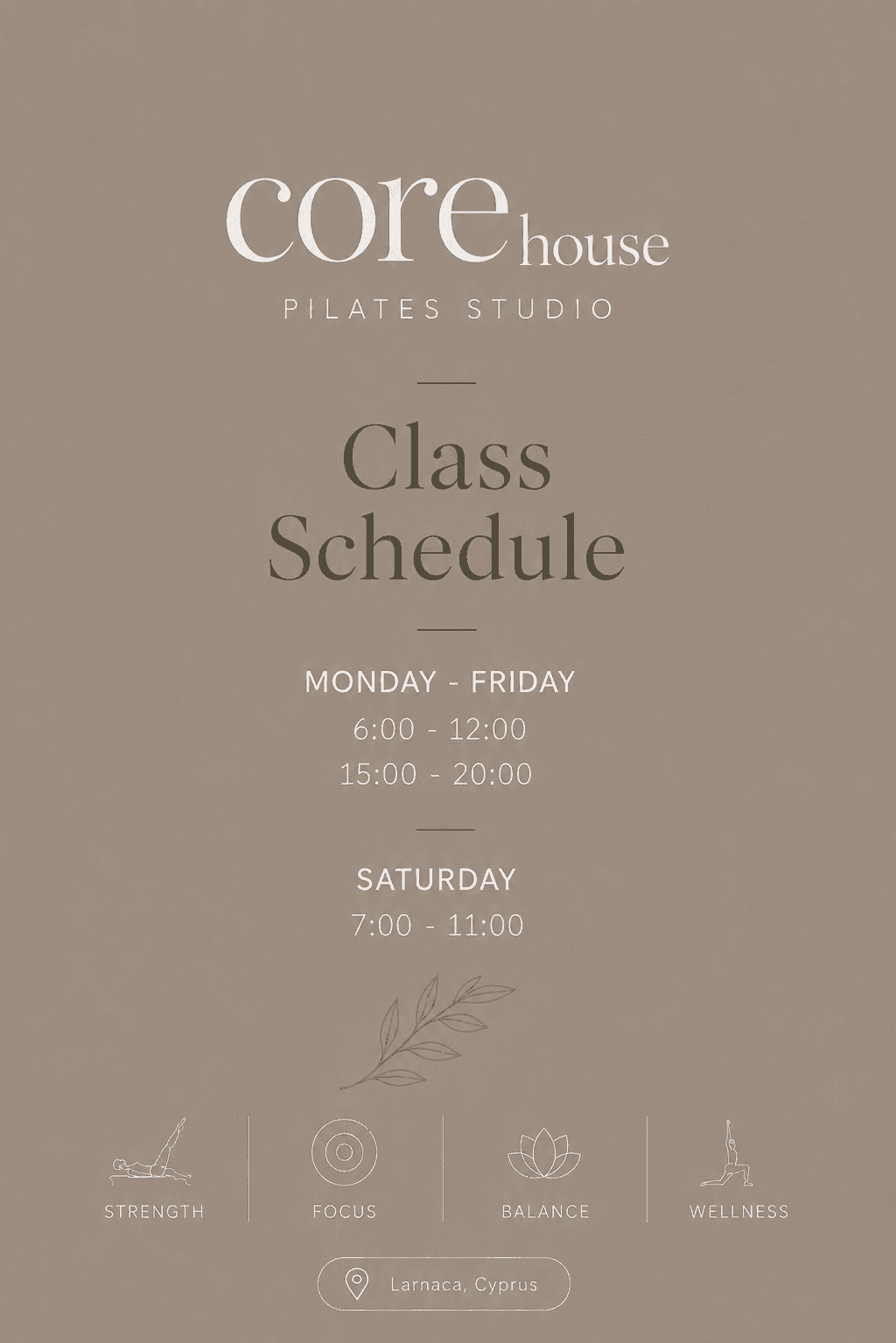 corehouse Pilates studio weekly schedule